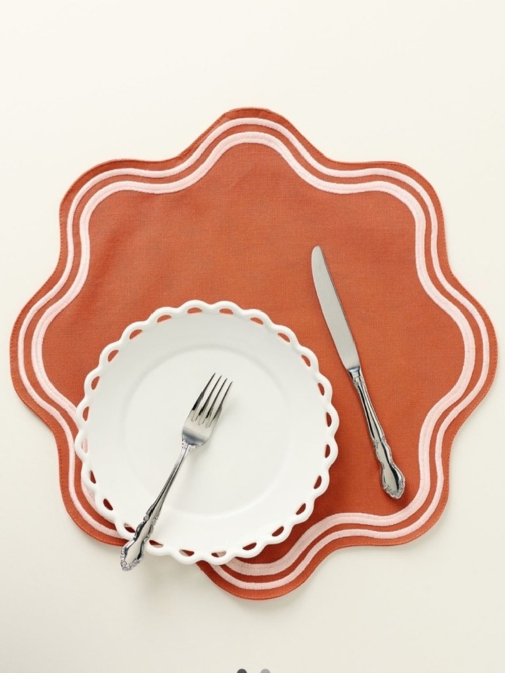 NEW Anthropologie Madeline Round Placemat Scalloped Orange Rust